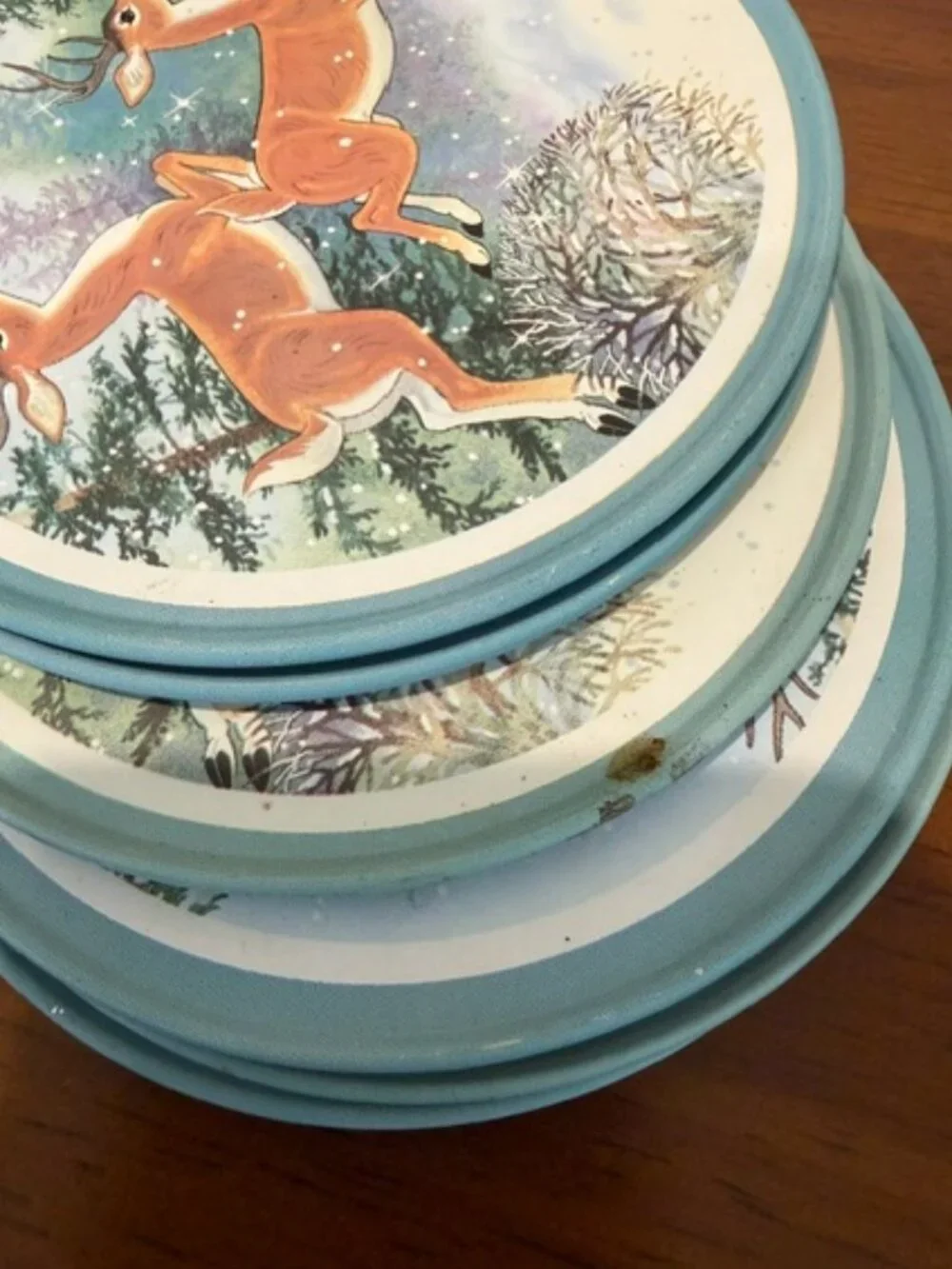 VTG JSNY Cottagecore Winter Deer Coasters 6pc Set With Tin